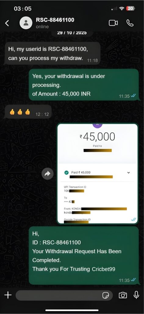 Cricbet99 Customer Withdrawal