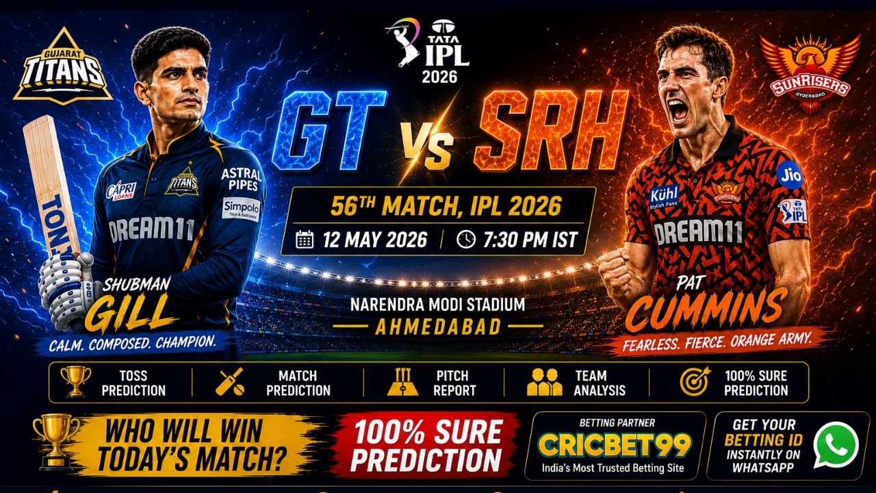 Read more about the article GT vs SRH Toss & Match Prediction (100% Sure), Pitch Report, Captain Analysis: Who Will Win Today’s 56th IPL 2026 Match?