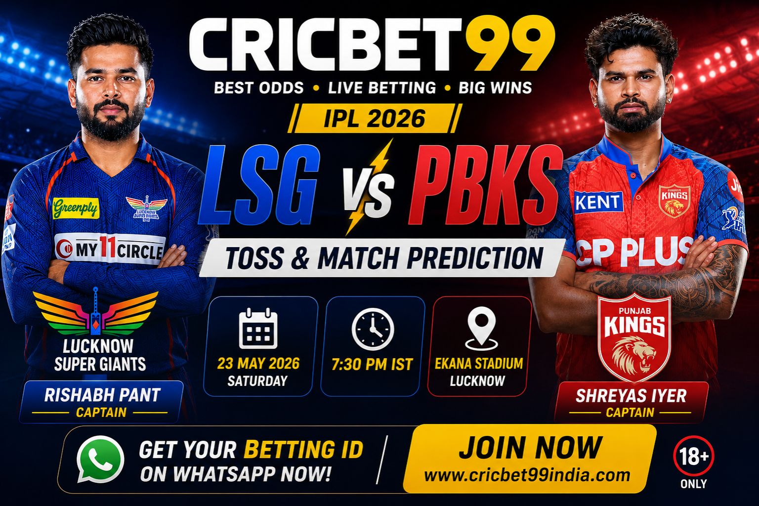 Read more about the article LSG vs PBKS Toss & Match Prediction (100% Sure), Pitch Report, Captain Analysis: Who Will Win Today’s 68th IPL 2026 Match?